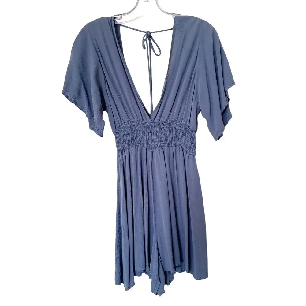 NWT Final Touch Short Sleeve Flowy Romper Boho Blue Size Small
